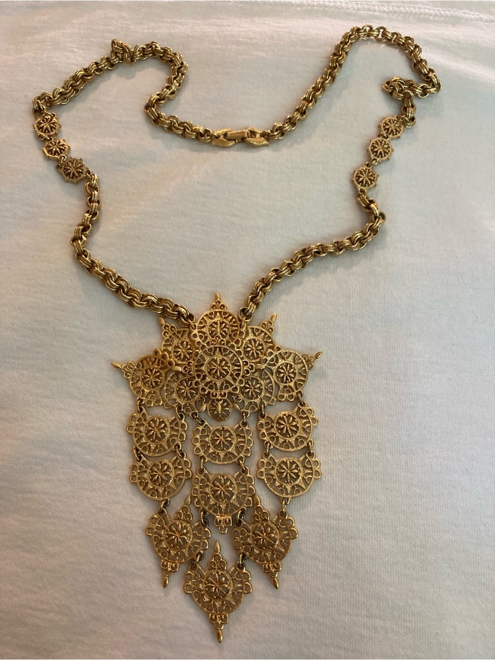 Monet Signed Vintage Filigree Designed Statement Pendant Necklace